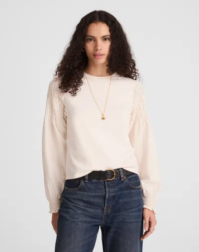 Madewell Smocked Long-sleeve Tee In White