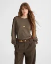 Madewell Smocked Long-sleeve Top In Green