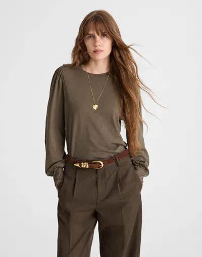 Madewell Smocked Long-sleeve Top In Green