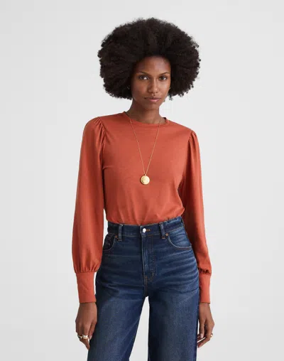 Madewell Smocked Long-sleeve Top In Orange