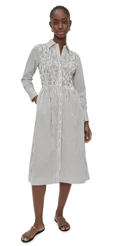 Madewell Smocked Midi Shirt Dress White Black Stripe In Multi