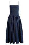 Madewell Smocked Midi Sundress In Blue