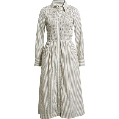 Madewell Smocked Poplin Midi Shirtdress In Gray
