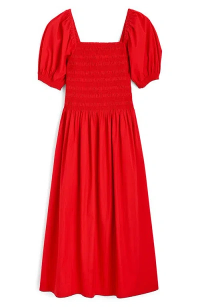 MADEWELL MADEWELL SMOCKED PUFF SLEEVE MIDI DRESS