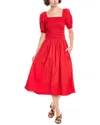 Madewell Smocked Puff Sleeve Midi Dress In Red
