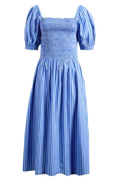 Madewell Smocked Puff Sleeve Midi Dress In Waterfall