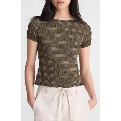 Madewell Smocked Short-sleeve Top In Green