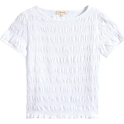 Madewell Smocked Short Sleeve Top In White