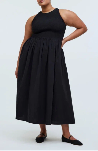 Madewell Smocked Sleeveless Dress In True Black