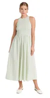 Madewell Smocked Sleeveless Midi Dress In Stripe Pistachio Stripe In Pistachio Stripe