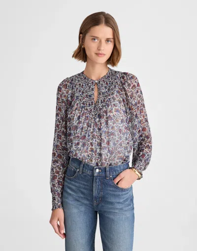 Madewell Smocked Split Crewneck Top In Red