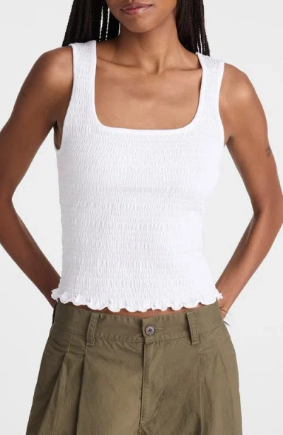 Madewell Smocked Square Neck Tank In White