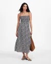 Madewell Floral Smocked Square Neck Midi Sundress In Abstract Leaf Black Ivory