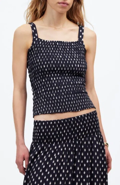 Madewell Smocked Tank Top In Shibori Dot With Pink