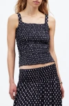 Madewell Smocked Tank Top In Shibori Dot W/pink