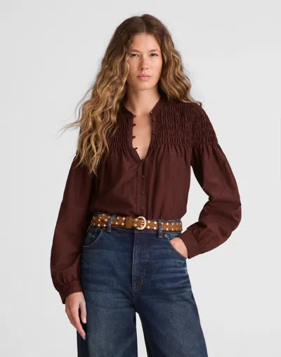 Madewell Smocked Top In Brown