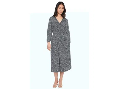 Madewell Smocked V-neck Midi Dress In Gray