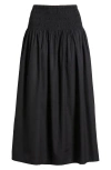 Madewell Smocked Waist Cotton Poplin Midi Skirt In Jet Black