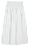 Madewell Smocked Waist Cotton Poplin Midi Skirt In White