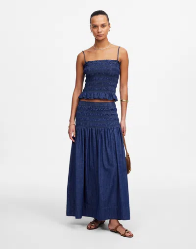 Madewell Smocked-waist Denim Midi Skirt