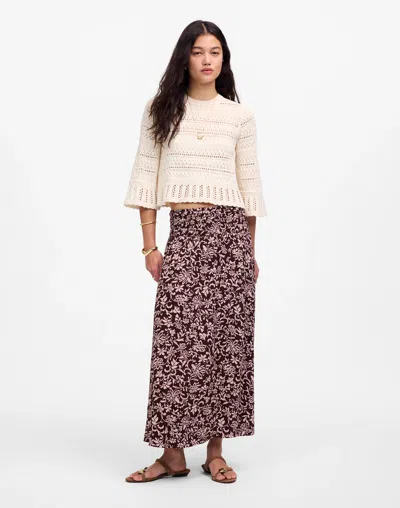 Madewell Smocked-waist Midi Skirt In Casella Vines Raisin