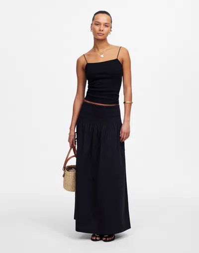 Madewell Smocked-waist Poplin Midi Skirt In Jet Black