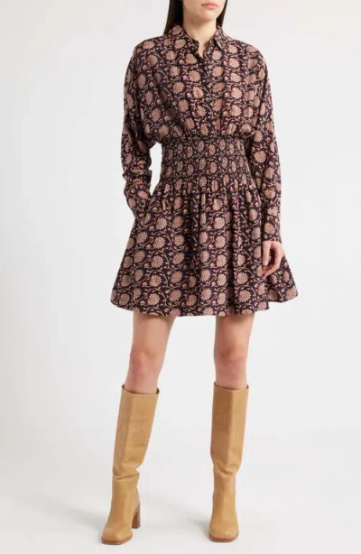 Madewell Sophia Jaipur Floral Long Sleeve Mini Shirtdress In Brown