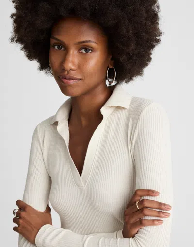 Madewell Sparkle Long-sleeve Polo Top In White