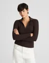 Madewell Sparkle Long-sleeve Polo Top In Black