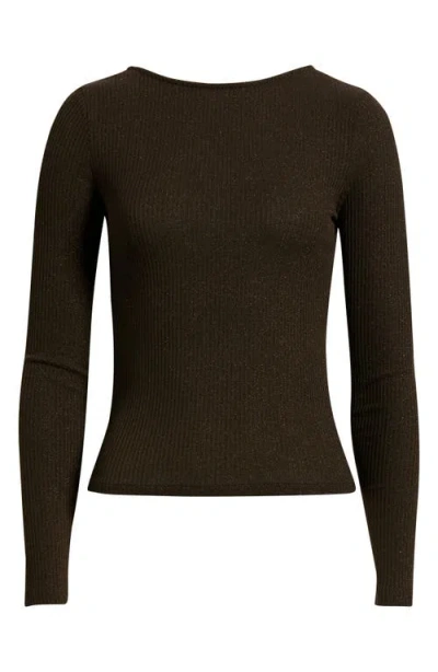 Madewell Bria Long Sleeve Open Back Snit Rib Sparkle In Black