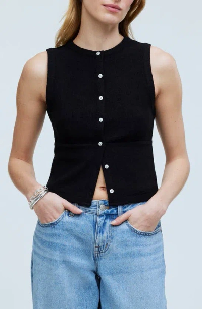 Madewell Split Crewneck Cardigan Tank In True Black