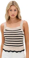 Madewell Square-neck Crochet-stitch Tank In Stripe Natural W. Black Stripe