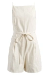 Shop Madewell Square Neck Sleeveless Pleated Romper In Tan And Black Stripe