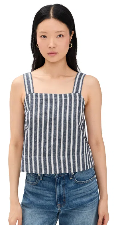 Madewell Square Neck Top In Linen Blend Stripe Stripe Twill In Navy White Stripe