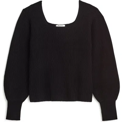 Madewell Square Neck Wool & Cashmere Pullover Sweater In Velvet Black