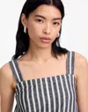 Madewell Square Neck Top In Linen Blend Stripe Stripe Twill In Navy White Stripe
