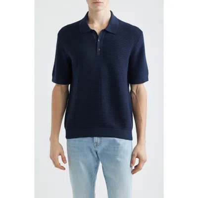 Madewell Textured Open-stitch Polo In Blue