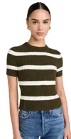 Madewell Stripe Amanda Cotton Boucle Tee Expedition Green/cream Stripe In Expedition Green/cream Stripe