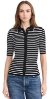 Madewell Stripe Antonia Snowy Short Sleeve Polo Tee Abyss In Abyss