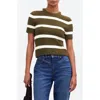 Madewell Stripe Amanda Cotton Boucle Tee Expedition Green/cream Stripe In Expedition Green