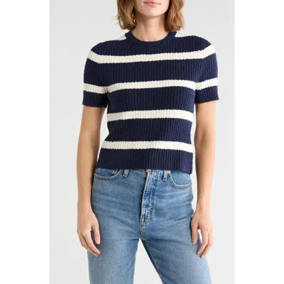 Madewell Stripe Bouclé Knit Crewneck Sweater Top In Midnight Navy/ Ivory Stripe