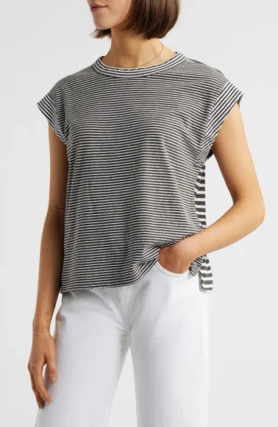 Madewell Stripe Boxy Cotton & Linen Muscle T-shirt In Dark Suplus Stripe