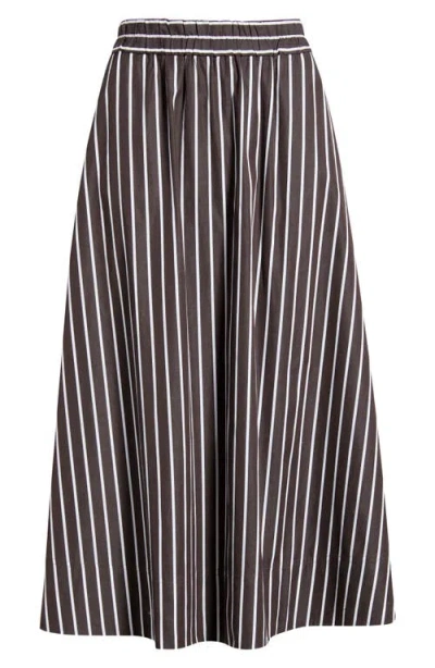 Madewell Stripe Cotton Poplin A-line Midi Skirt In Brown
