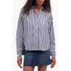 Madewell Stripe Easy Y-neck Button-up Shirt In Dark Midnight