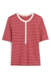 Madewell Striped Elbow-sleeve Henley Tee In Red