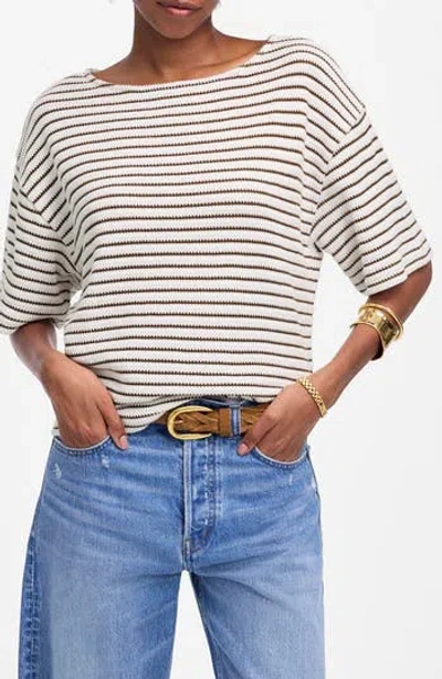 Madewell Stripe Embroidered Boxy Knit T-shirt In White