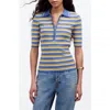 Madewell Half-zip Johnny-collar Polo In Delphinium Stripe