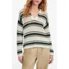 Madewell Open-stitch Johnny Collar Sweater In Summit Green Stripe