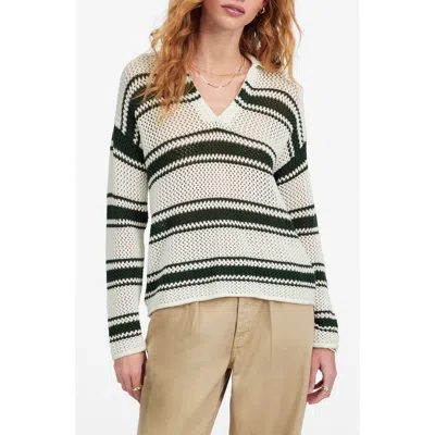 Madewell Open-stitch Johnny Collar Sweater In Summit Green Stripe