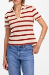 Madewell Crochet Knit V Neck Sweater Tee Red Ochre In Red Ochre